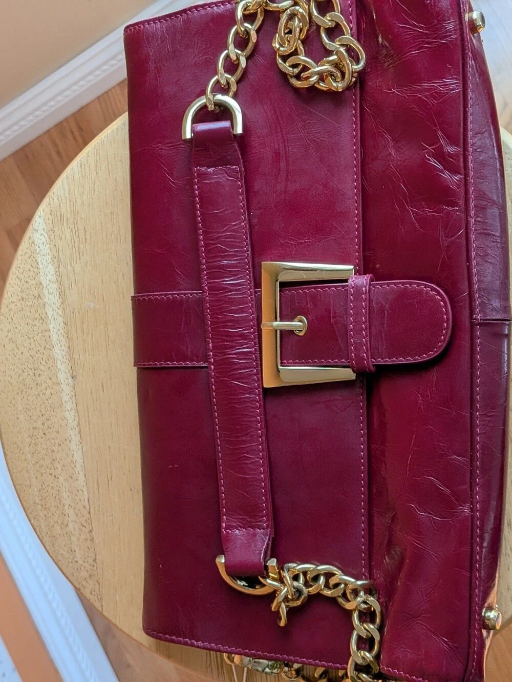 NEW The Find Burgundy Leather Shoulder Bag with Gold Chain